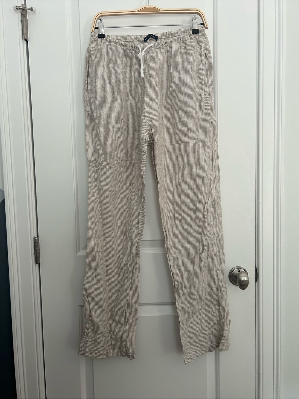 Brandy Melville Anastasia Linen Tan/White Striped Pants